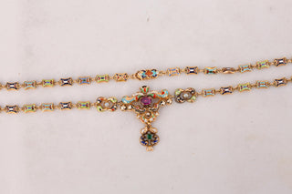 Rare Swiss Enamel and Gold Necklace with Ruby and Emerald, c.1830