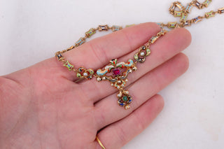 Rare Swiss Enamel and Gold Necklace with Ruby and Emerald, c.1830