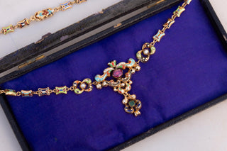 Rare Swiss Enamel and Gold Necklace with Ruby and Emerald, c.1830