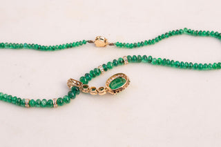 Contemporary Emerald and Diamond Bead Necklace in 14K Gold