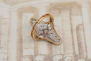 Antique French Belle Époque Diamond and Pearl Ring in Platinum and 18K Gold