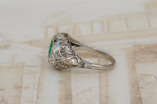 Antique Italian Emerald and Diamond Platinum Ring, Circa 1920