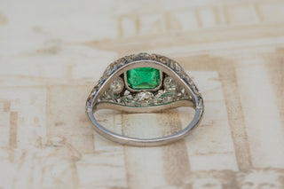 Antique Italian Emerald and Diamond Platinum Ring, Circa 1920