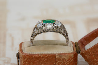 Antique Italian Emerald and Diamond Platinum Ring, Circa 1920