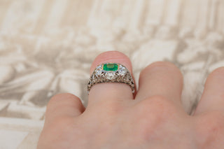 Antique Italian Emerald and Diamond Platinum Ring, Circa 1920