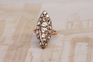 Antique Rose Cut Diamond Navette Cluster Ring, Ottoman, c.1890