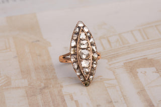 Antique Rose Cut Diamond Navette Cluster Ring, Ottoman, c.1890