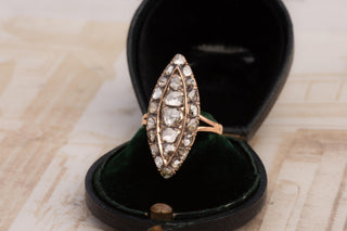 Antique Rose Cut Diamond Navette Cluster Ring, Ottoman, c.1890