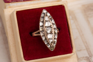 Antique Rose Cut Diamond Navette Cluster Ring, Ottoman, c.1890