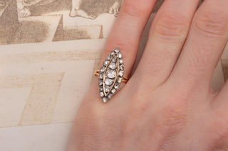 Antique Rose Cut Diamond Navette Cluster Ring, Ottoman, c.1890