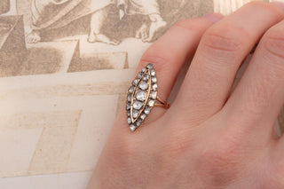 Antique Rose Cut Diamond Navette Cluster Ring, Ottoman, c.1890