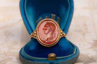 19th Century Carnelian Intaglio Ring with Roman Emperor, c.1840