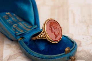19th Century Carnelian Intaglio Ring with Roman Emperor, c.1840