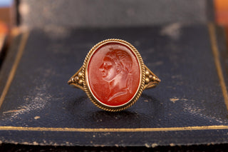 19th Century Carnelian Intaglio Ring with Roman Emperor, c.1840