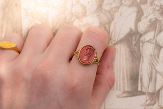 19th Century Carnelian Intaglio Ring with Roman Emperor, c.1840
