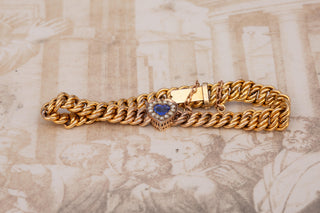 Victorian Silver-Gilt Double Curb Link Bracelet with Blue Glass Heart, c.1890