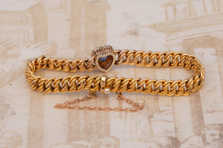 Victorian Silver-Gilt Double Curb Link Bracelet with Blue Glass Heart, c.1890
