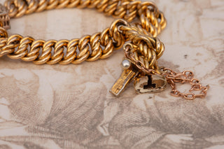 Victorian Silver-Gilt Double Curb Link Bracelet with Blue Glass Heart, c.1890