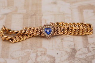 Victorian Silver-Gilt Double Curb Link Bracelet with Blue Glass Heart, c.1890
