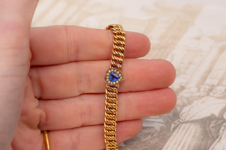 Victorian Silver-Gilt Double Curb Link Bracelet with Blue Glass Heart, c.1890