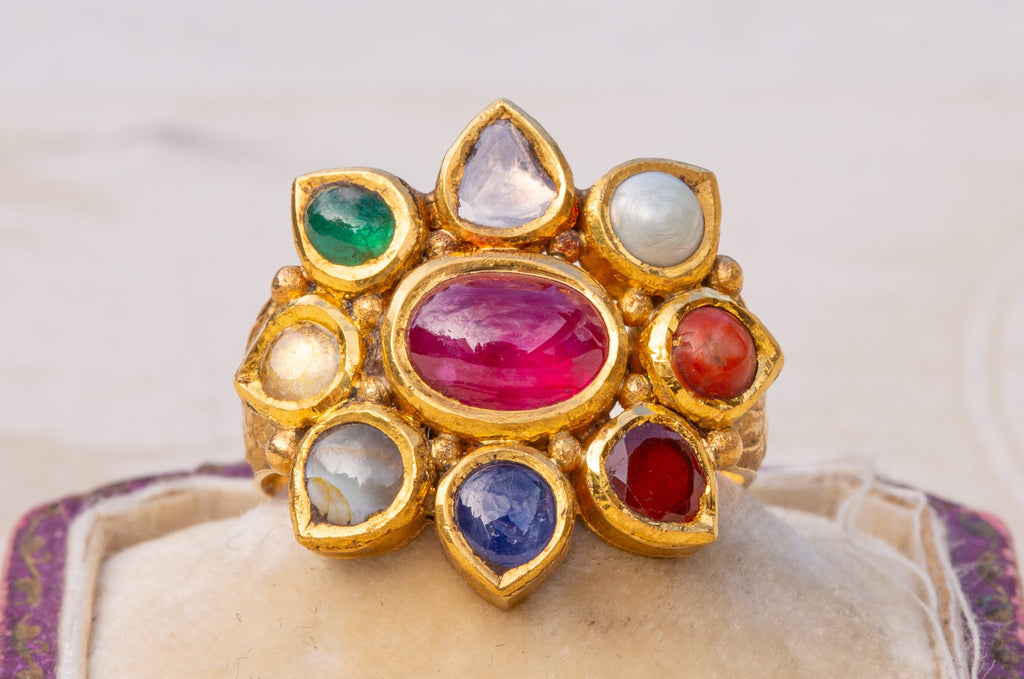 South Indian Gold Navaratna Ring – Ravensbury Antiques