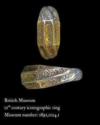 15th-Century English Silver-Gilt Iconographic Ring with Three Saints