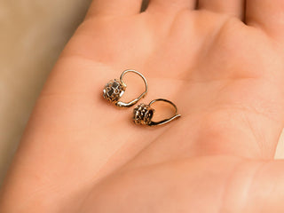 Austro-Hungarian 14K Gold & Silver Rose-Cut Diamond Dormeuse Earrings, Vienna