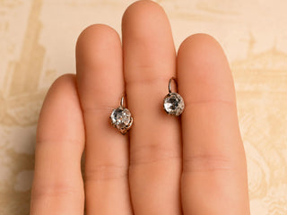 Austro-Hungarian 14K Gold & Silver Rose-Cut Diamond Dormeuse Earrings, Vienna