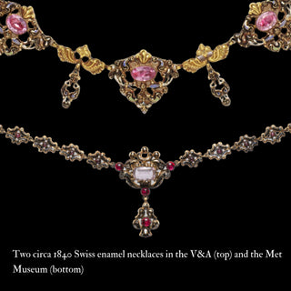 Rare Swiss Enamel and Gold Necklace with Ruby and Emerald, c.1830