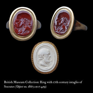 19th-Century French Gold Intaglio Ring Depicting Socrates, Banded Agate