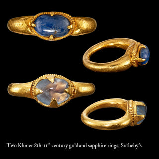 Ancient Khmer Gold and Sapphire Pebble Ring, 8th–11th Century