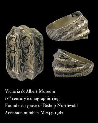 15th-Century English Silver-Gilt Iconographic Ring with Three Saints