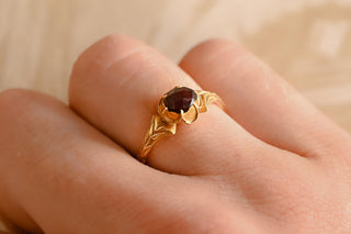 Antique Renaissance Revival Rose Cut Garnet Ring; French High Karat Gold Ring