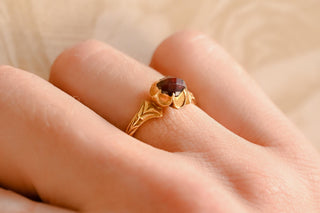 Antique Renaissance Revival Rose Cut Garnet Ring; French High Karat Gold Ring