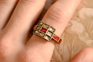 Antique Mughal Ruby and Polki Rock Crystal Gold Ring; Hyderabad, India, c.1850