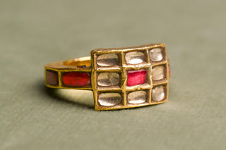 Antique Mughal Ruby and Polki Rock Crystal Gold Ring; Hyderabad, India, c.1850