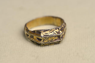 15th-Century English Silver-Gilt Iconographic Ring with Three Saints