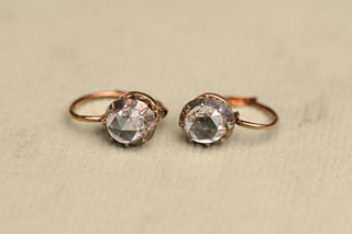 Austro-Hungarian 14K Gold & Silver Rose-Cut Diamond Dormeuse Earrings, Vienna