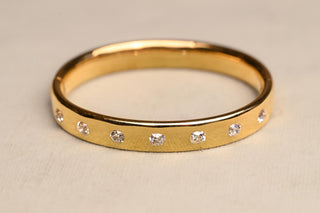 Victorian French Diamond Bangle; Antique 18K Gold Old Cut Diamond Bracelet