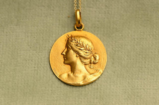 French 18K Gold Art Nouveau Medal Pendant of La France by Tairac c.1900