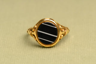 Victorian 18K Gold Banded Agate Signet Ring c.1870 Pinky Gentleman's Ring