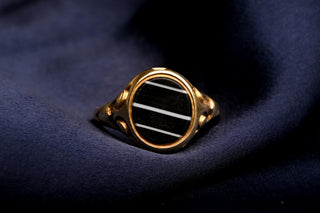 Victorian 18K Gold Banded Agate Signet Ring c.1870 Pinky Gentleman's Ring