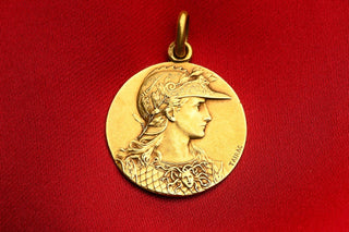 Antique French Art Nouveau Athena Gold Medallion Pendant by Tairac, c.1900