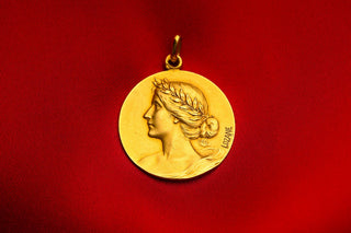 Antique French 18K Gold c.1910 Art Nouveau Medal Pendant of La France by Lozane