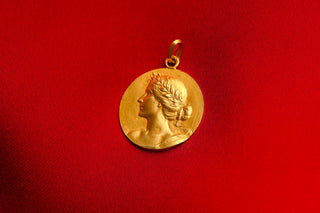 French 18K Gold Art Nouveau Medal Pendant of La France by Tairac c.1900