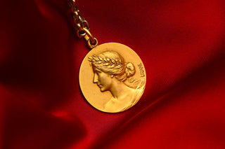 Antique French 18K Gold c.1910 Art Nouveau Medal Pendant of La France by Lozane