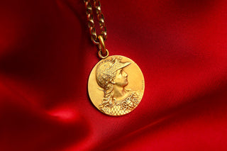 Antique French Art Nouveau Athena Gold Medallion Pendant by Tairac, c.1900