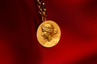 French 18K Gold Art Nouveau Medal Pendant of La France by Tairac c.1900