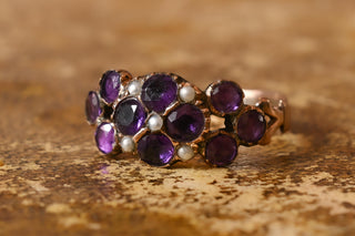 Georgian Amethyst and Seed Pearl Cluster Ring; c.1830