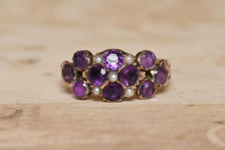Georgian Amethyst and Seed Pearl Cluster Ring; c.1830
